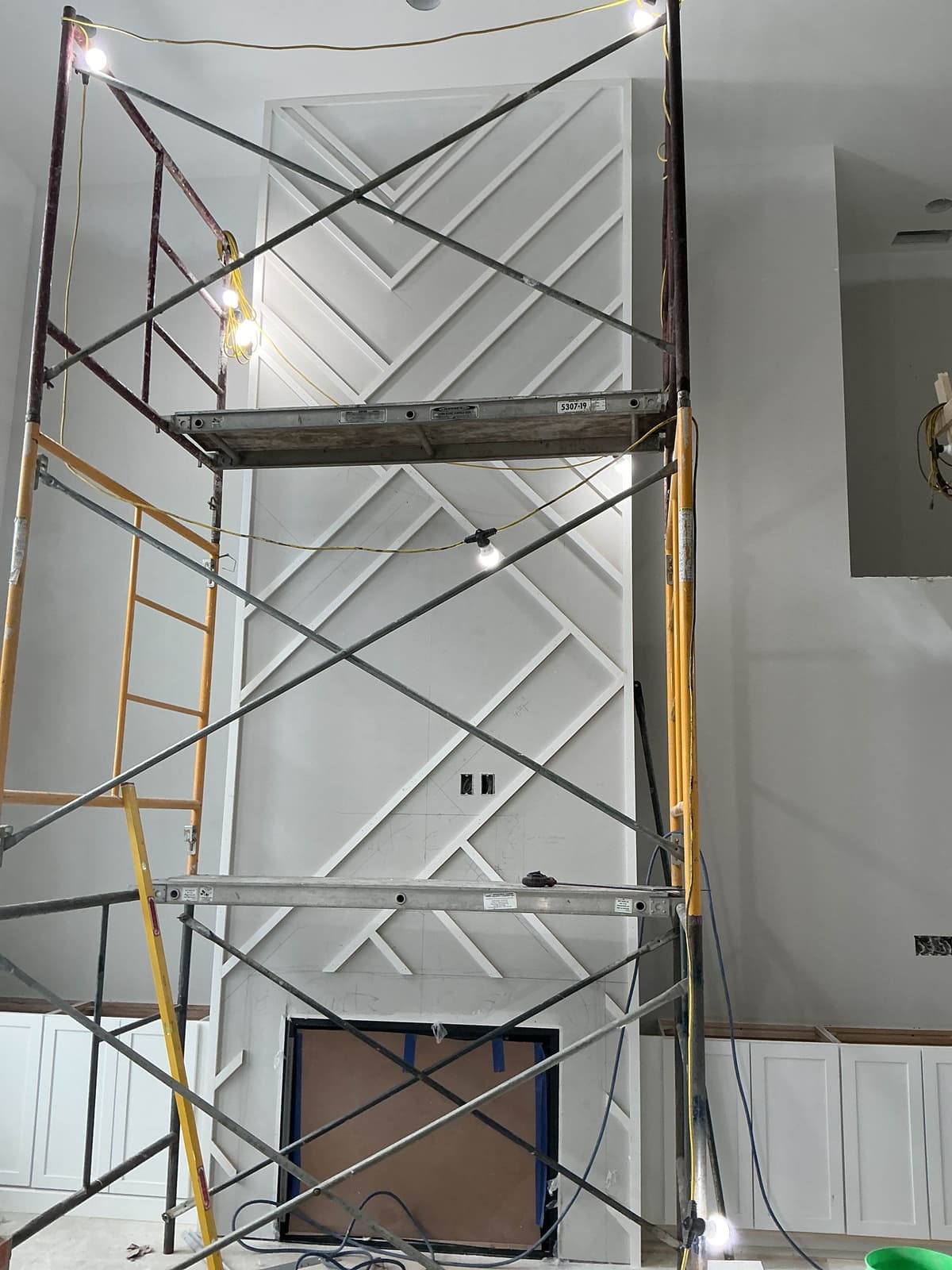 Two-story fireplace feature wall