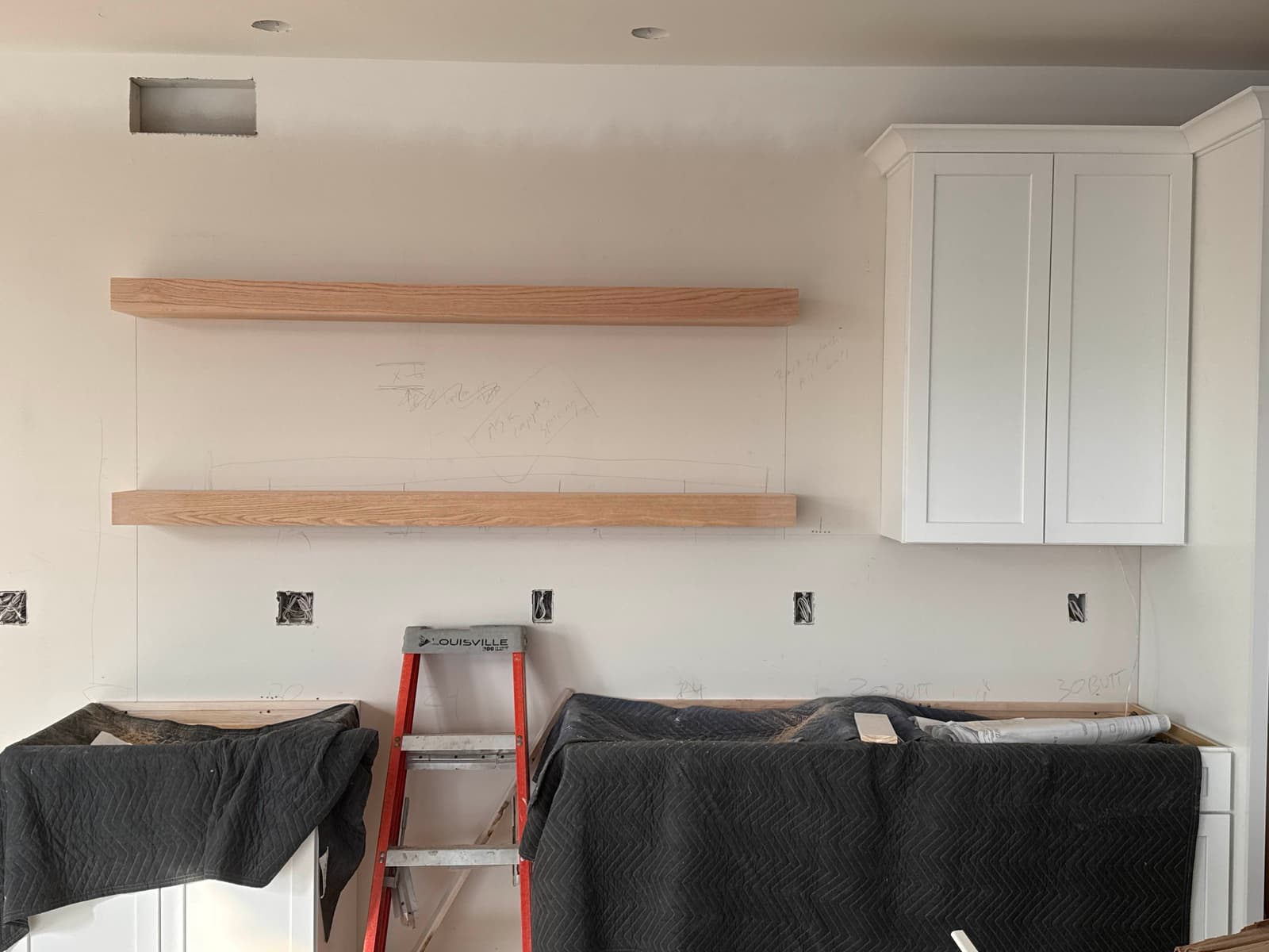 Floating oak shelves
